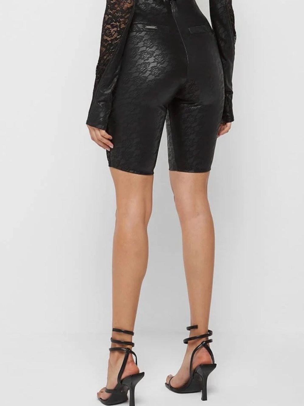 Maniere De Voir Black Lace-Panel High-Waist Bike Shorts - Picture 4 of 6